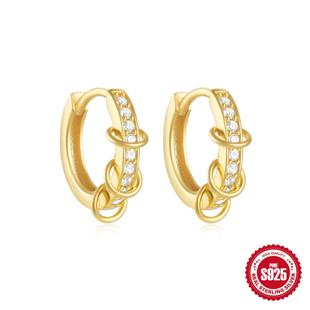 Small round geometric sterling silver stud earrings in gold or silver finish options