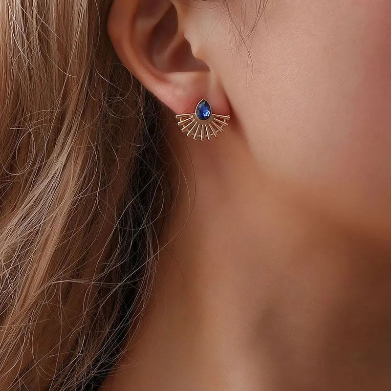 Bohemian vintage sector shaped stud earrings for women in gold or silver alloy
