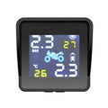 Black solar motorcycle tire pressure monitor with digital display and PC casing, 0.1-6.0BA range