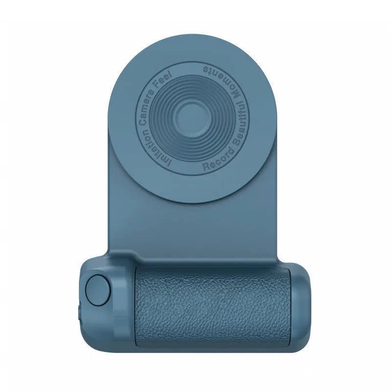 Black magnetic camera handle bracket for smartphone photography with rotatable design and ergonomic grip