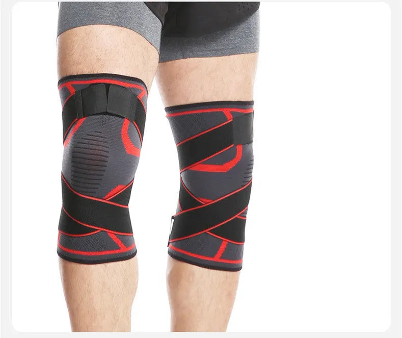Cross strap compression knee pads for outdoor sports in black grey nylon