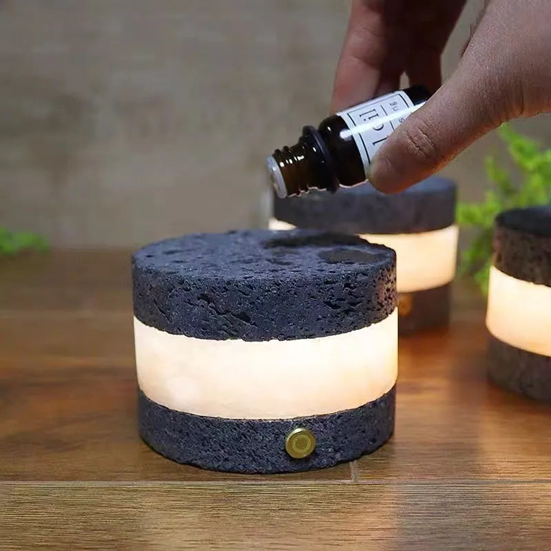 Orange volcanic rock USB night lamp with touch dimming and essential oil feature