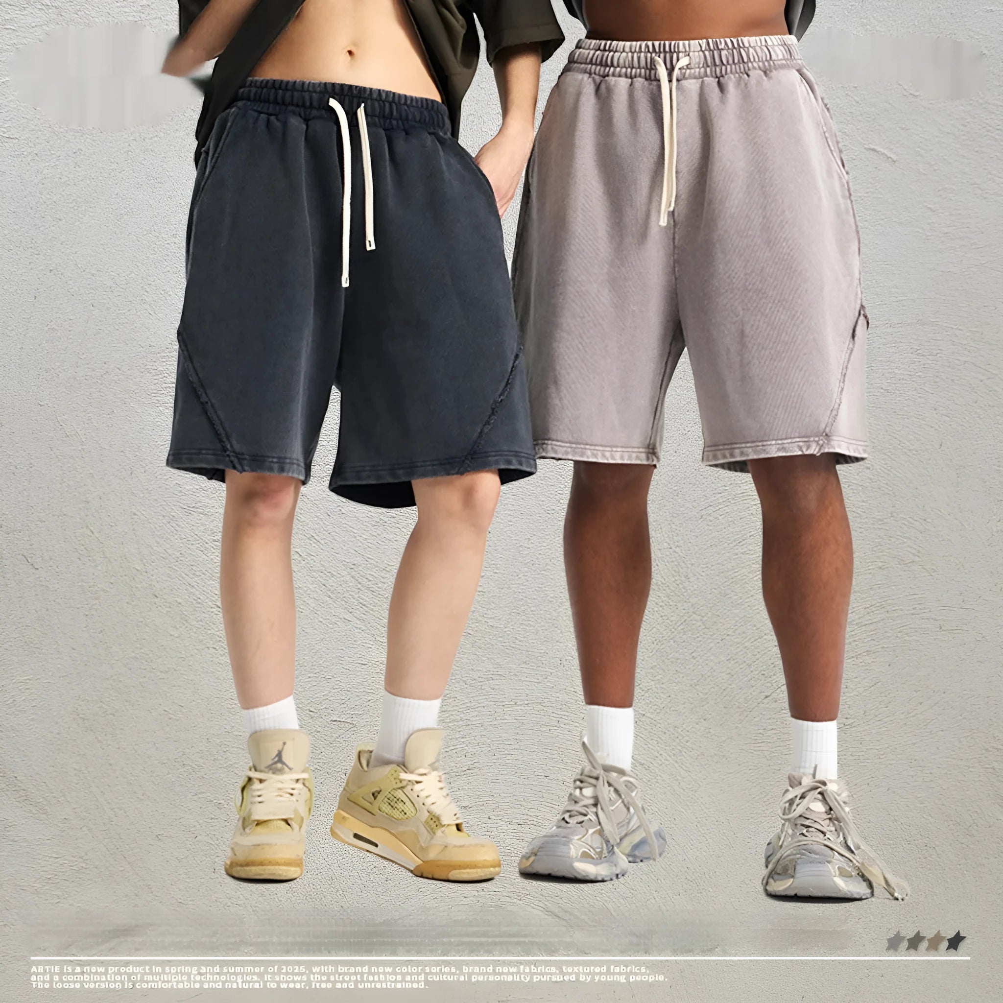Men's batik-washed cotton terry shorts in loose fit shown in Batik Black colour