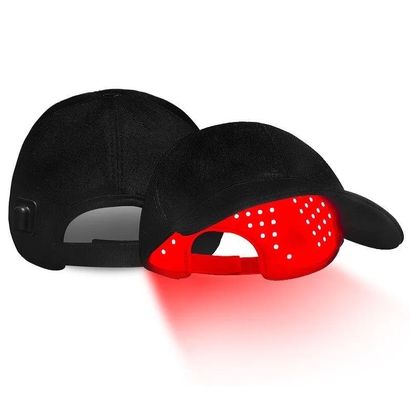 Black infrared hair growth peaked cap with 180 LED red light therapy for scalp treatment