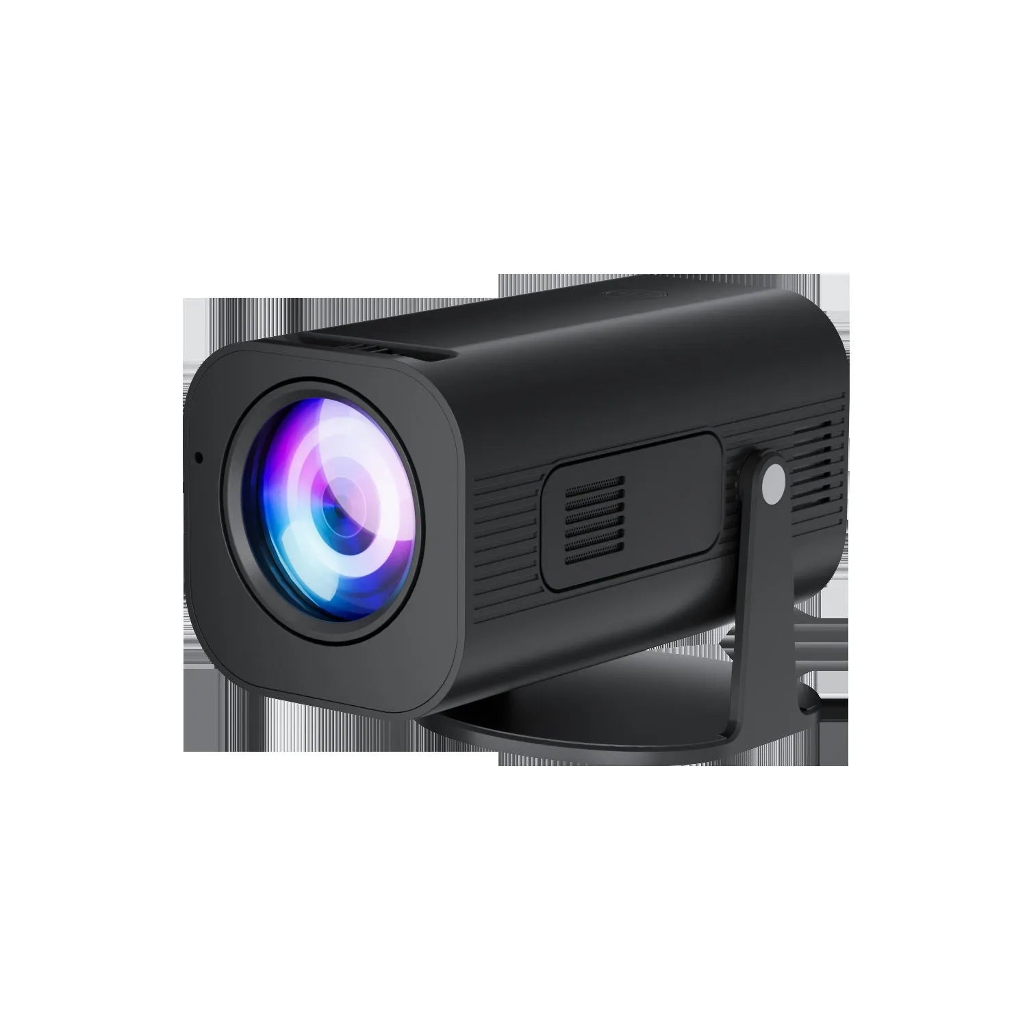Black or white portable mini projector with remote control showing mobile phone connectivity