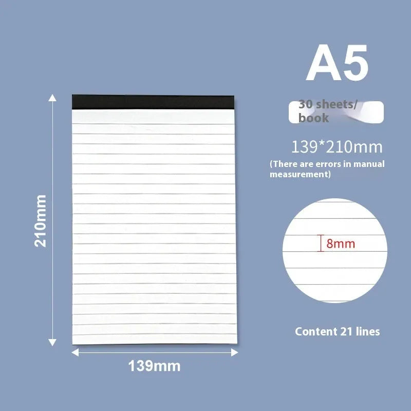 A4 tearable notebook with soft cover open to show gridded ivory white paper inside.