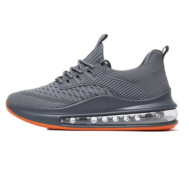 Men's low-top black mesh running shoes with white rubber sole and lace-up front.