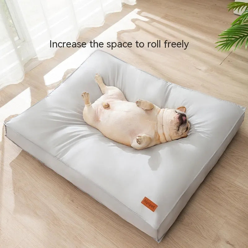 Waterproof dog bed mat in grey with removable washable cover, PP cotton padding, and non-slip bottom, size S to 2XL