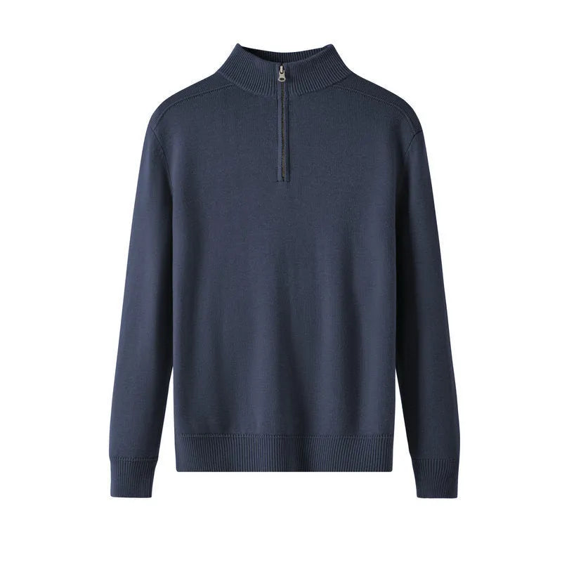 Men's slim-fit wool pullover sweater in a stone sand colour, showing long sleeves and casual design.