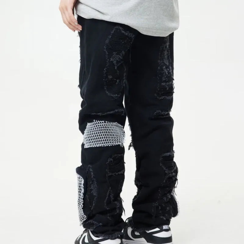 Men's straight leg cotton trousers in black or blue, mid waist, zip fly, non-ironing, sizes XL-3XL