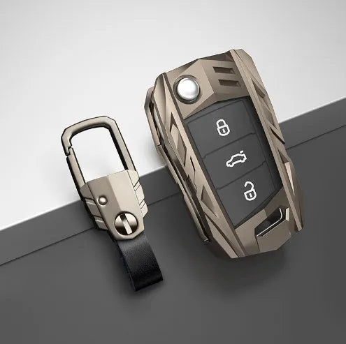 Metal mecha golf auto key shell set in silver with button case buckle
