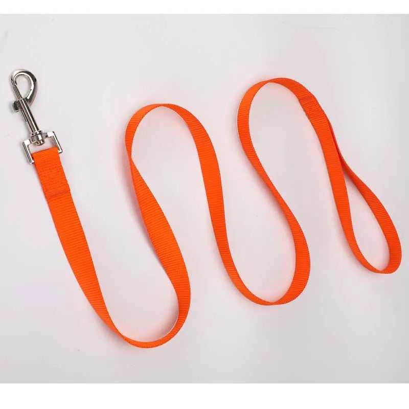 Solid colour polyester dog hand holding rope showing available colour options and size specifications