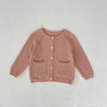 Baby girl cotton knit cardigan in lotus root pink, single-breasted long sleeve, sizes 66cm to 100cm