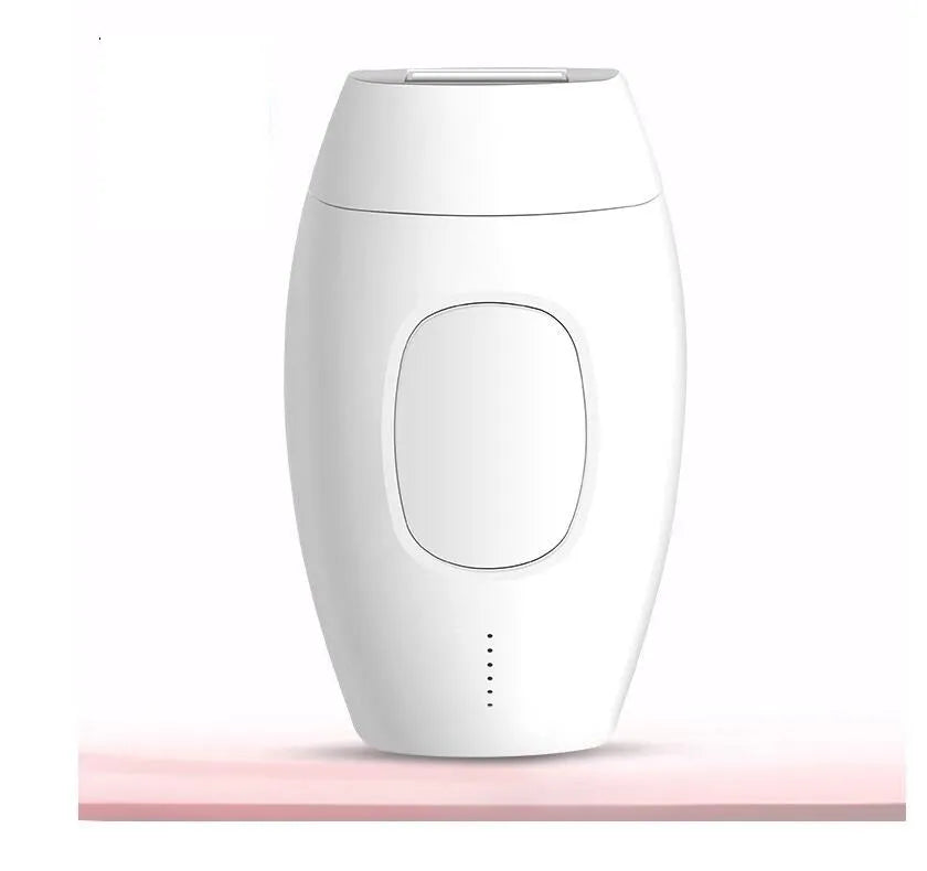 Black laser hair removal device with UK plug and control buttons, suitable for home use on face and body