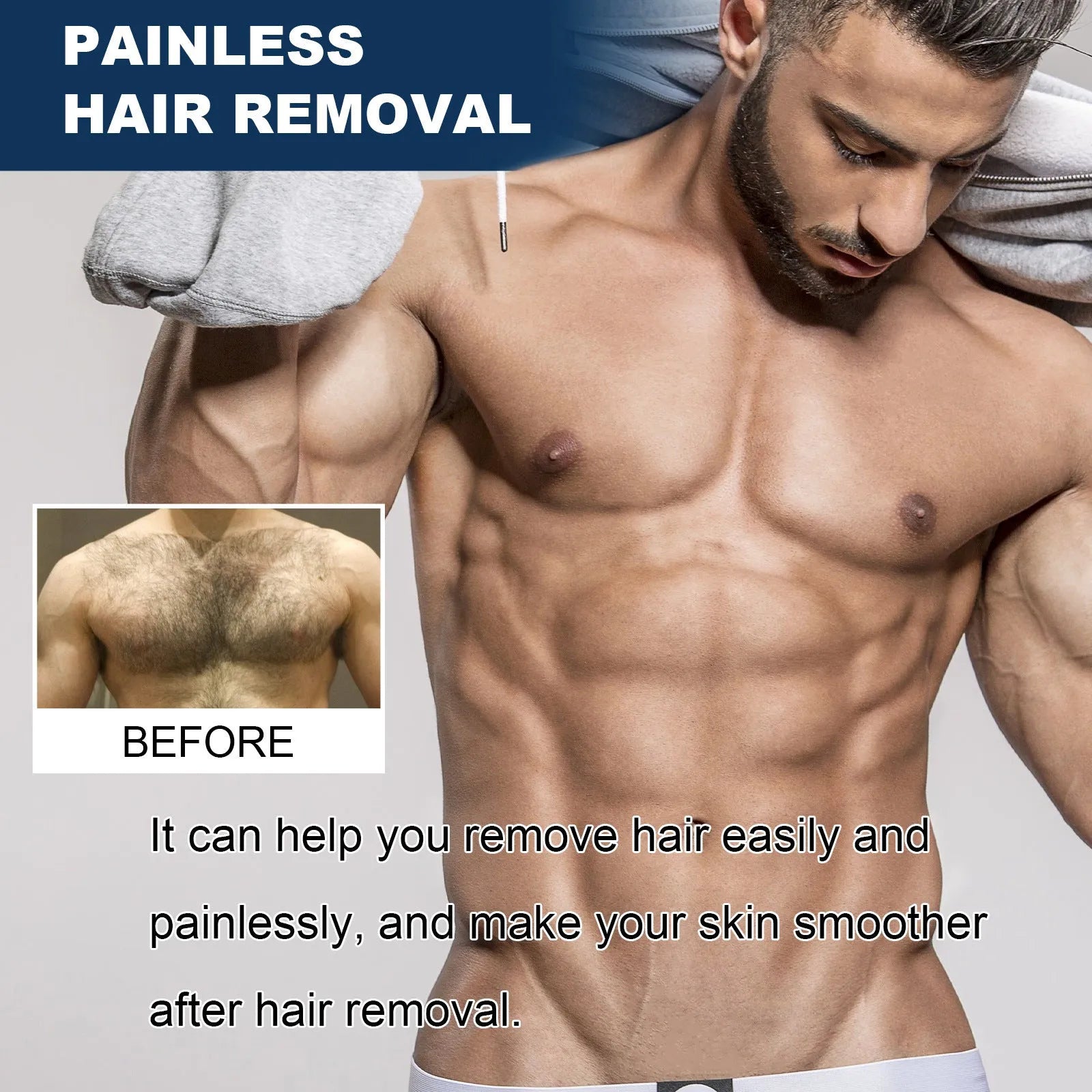 100ml tube of men's mild hair removal cream for beard, lip, armpit, hand, and leg hair.