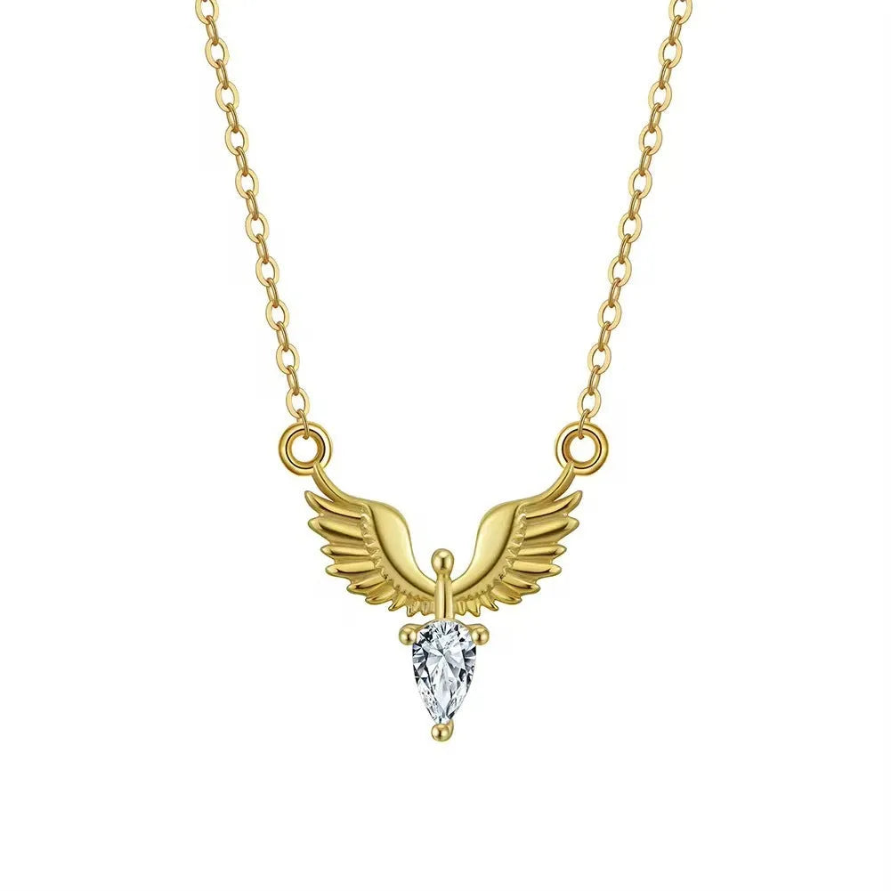 Silver eagle pendant necklace on an adjustable O-ring chain, shown in white gold colour finish.