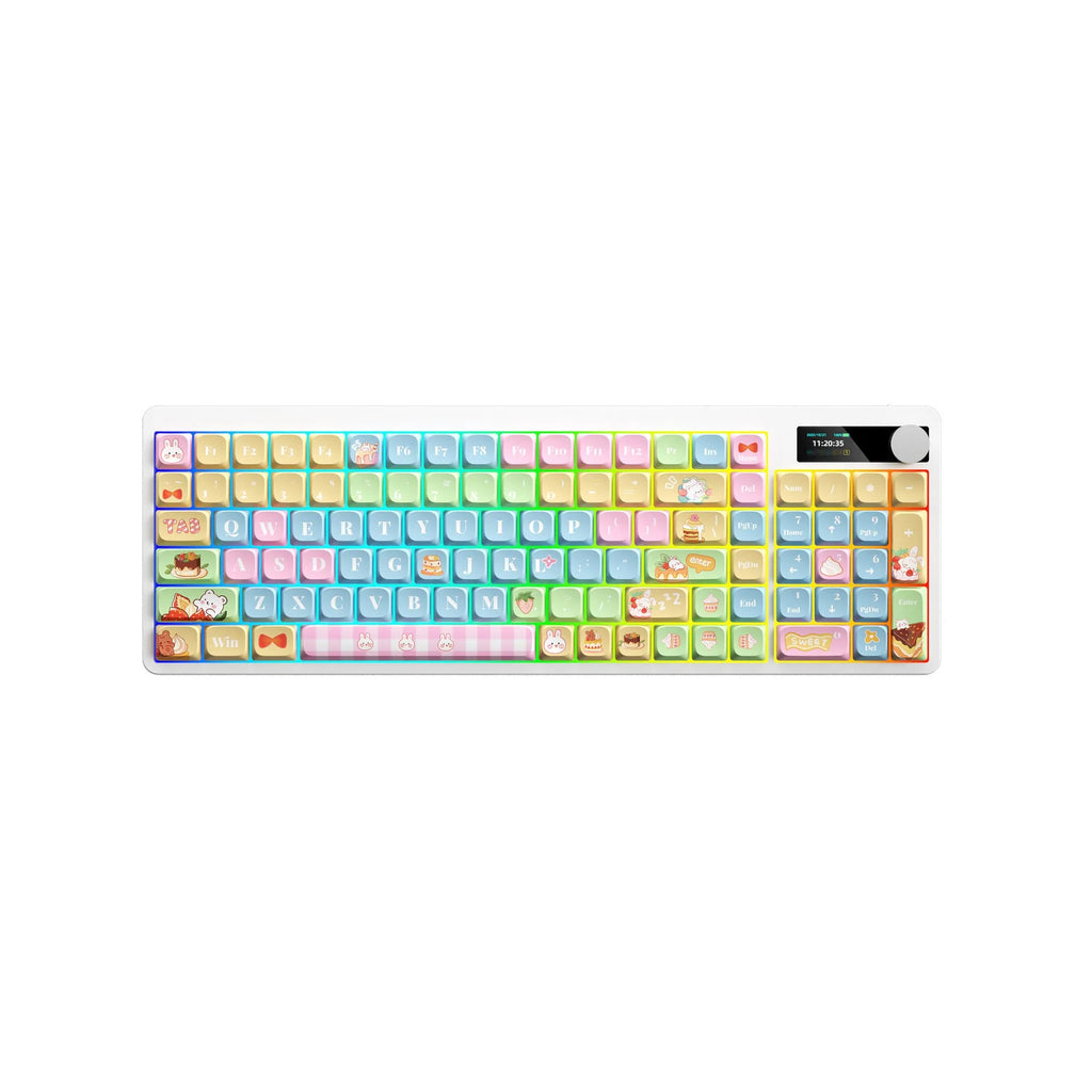 Black iron cow mechanical keyboard with RGB backlight showing full keys without punching design