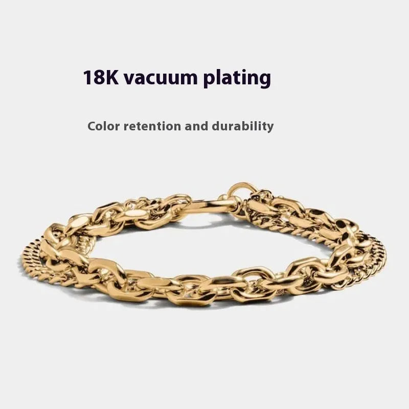 Stainless steel unisex geometric bracelet with polished finish, bending and connection design, gold or silver, 15cm to 21cm