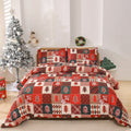 Christmas red plaid pattern three-piece bedding set on bed with European bed cover-style design