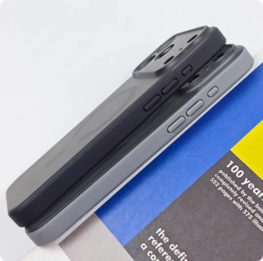 Magnetic skin-feel iPhone case in Matte Black with fine hole lens and anti-fall full cover design.