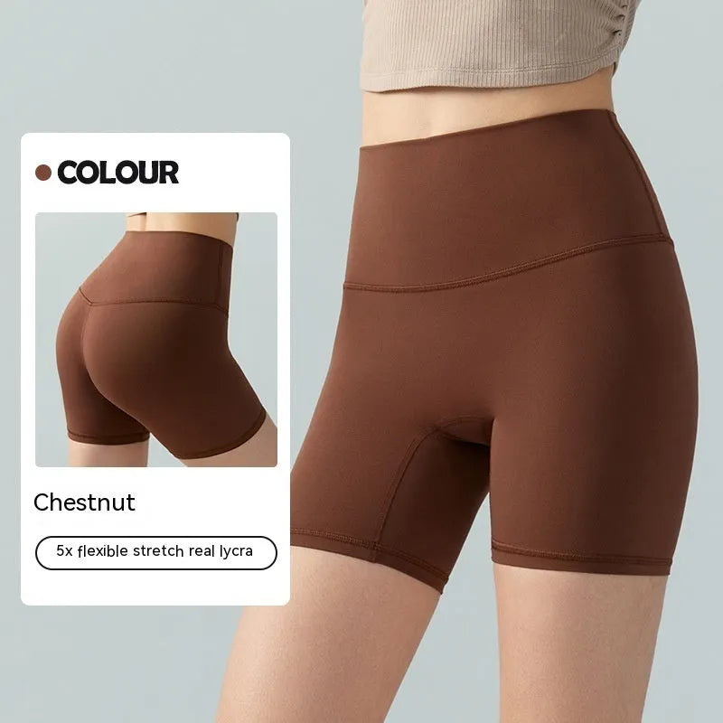 Women's leaf green Lycra yoga shorts with high waist belly control design