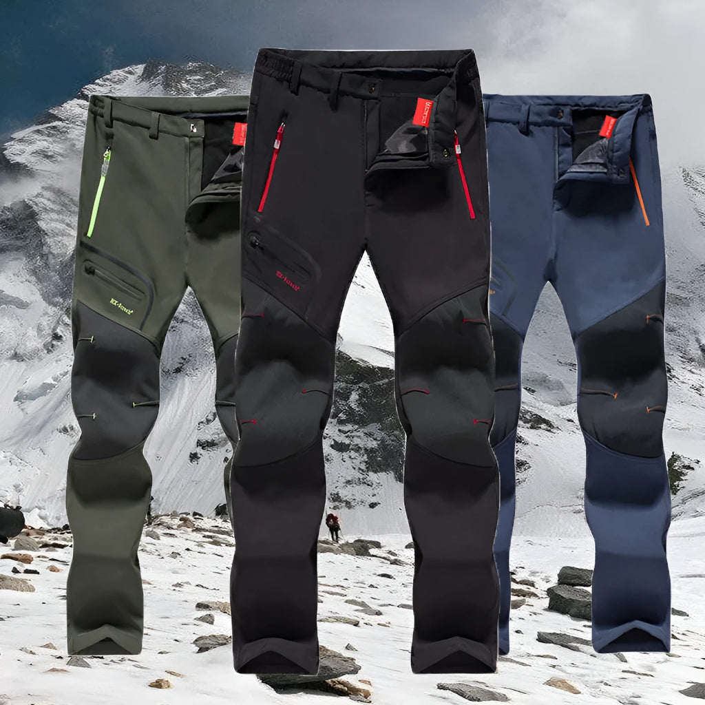 Men's outdoor hiking pants in Army Green with polar fleece lining, waterproof 5000mm, breathable fabric for winter and spring activities