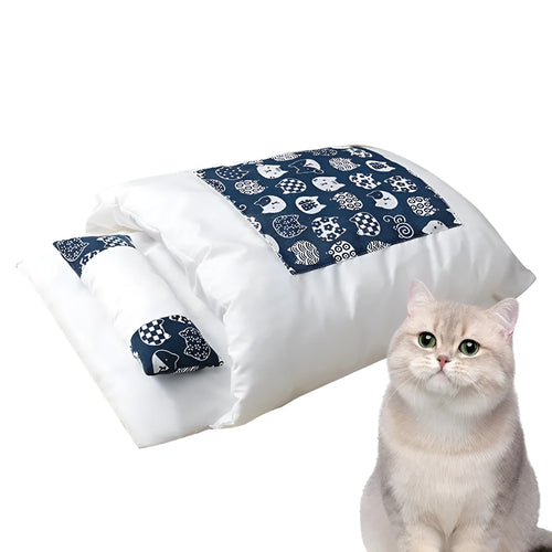 Grey winter cat bed with removable pillow and fleece lining in size L 65x50cm