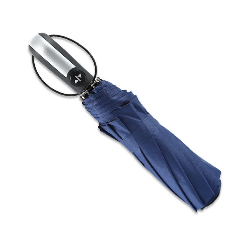 Triple folding automatic business umbrella with steel ribs and vinyl-coated fabric