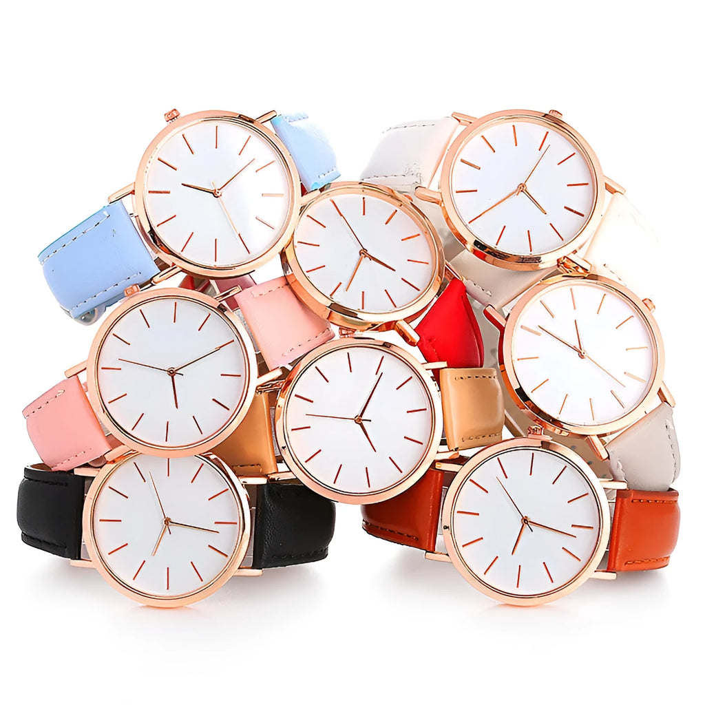 Women's quartz wristwatch 28mm dial 7mm thick slim simple style eight colours beige