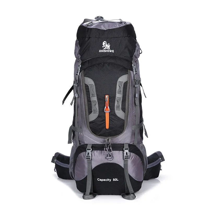 Large nylon backpack 56-75L with zip opening, inner zip pocket and soft-surface construction in blue black.