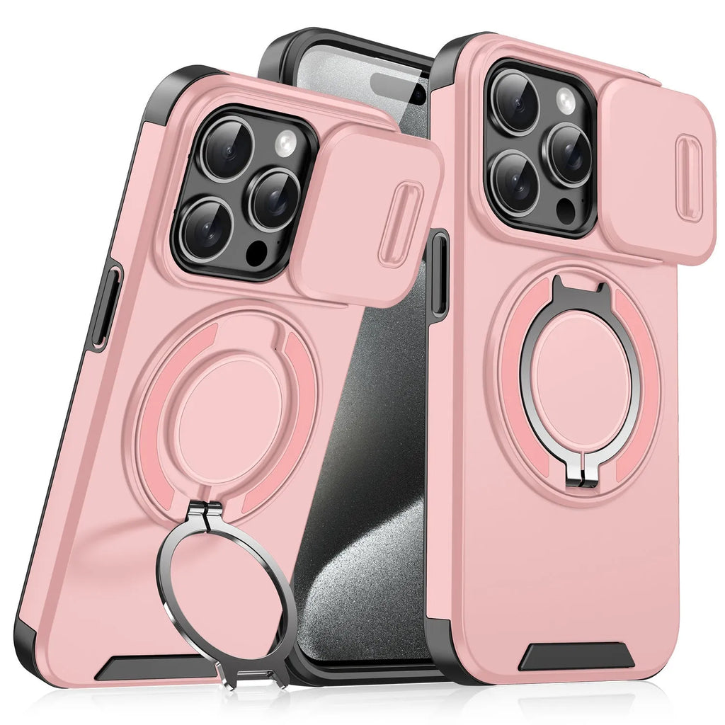 Sliding window bracket drop-resistant phone case for Apple iPhone in black PC material with sprayed finish