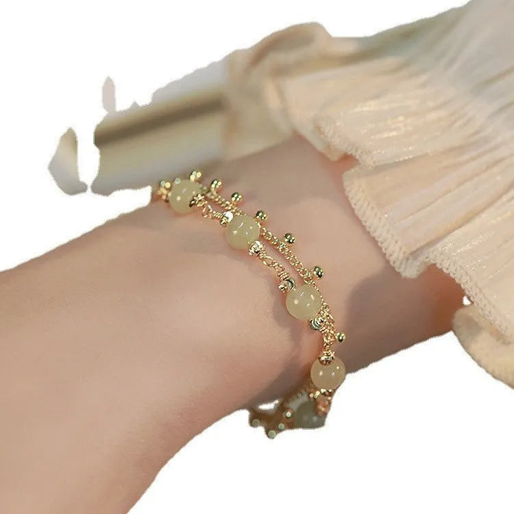 Hetian Jade bracelet with natural gemstone beads and princess running design