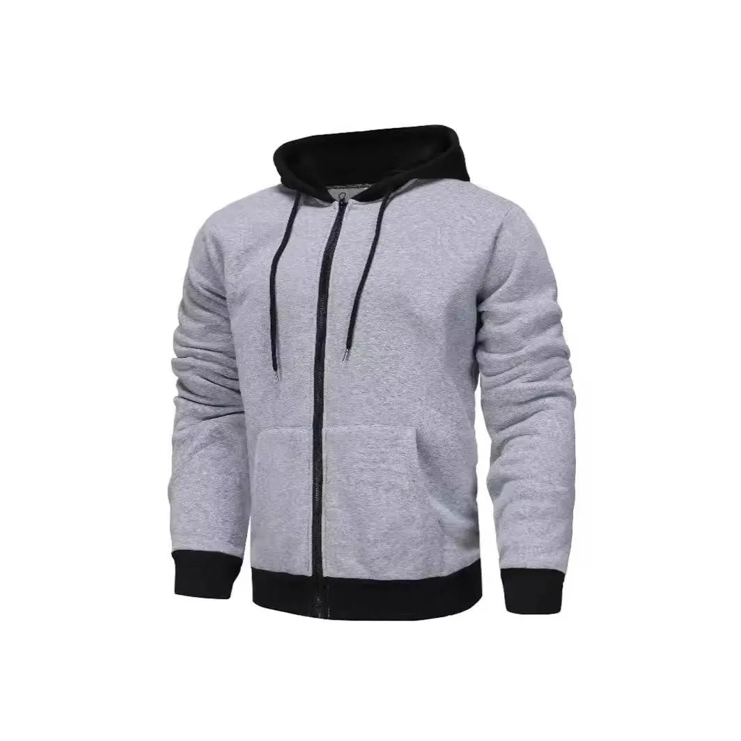 Men's black hooded zip cardigan with patch pockets in hip hop style
