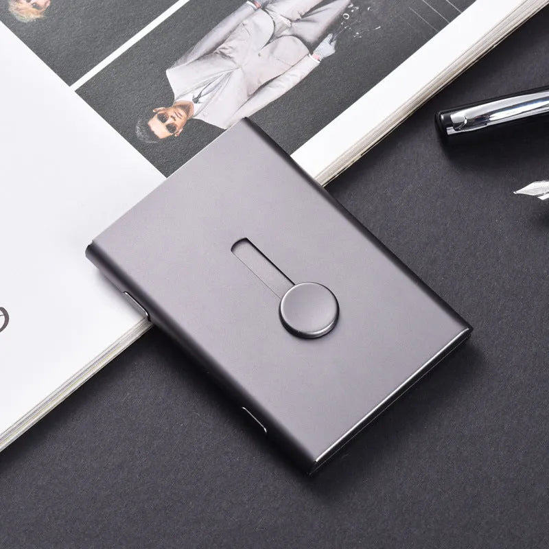 Aluminium hand push card case with 6-layer storage and RFID protection