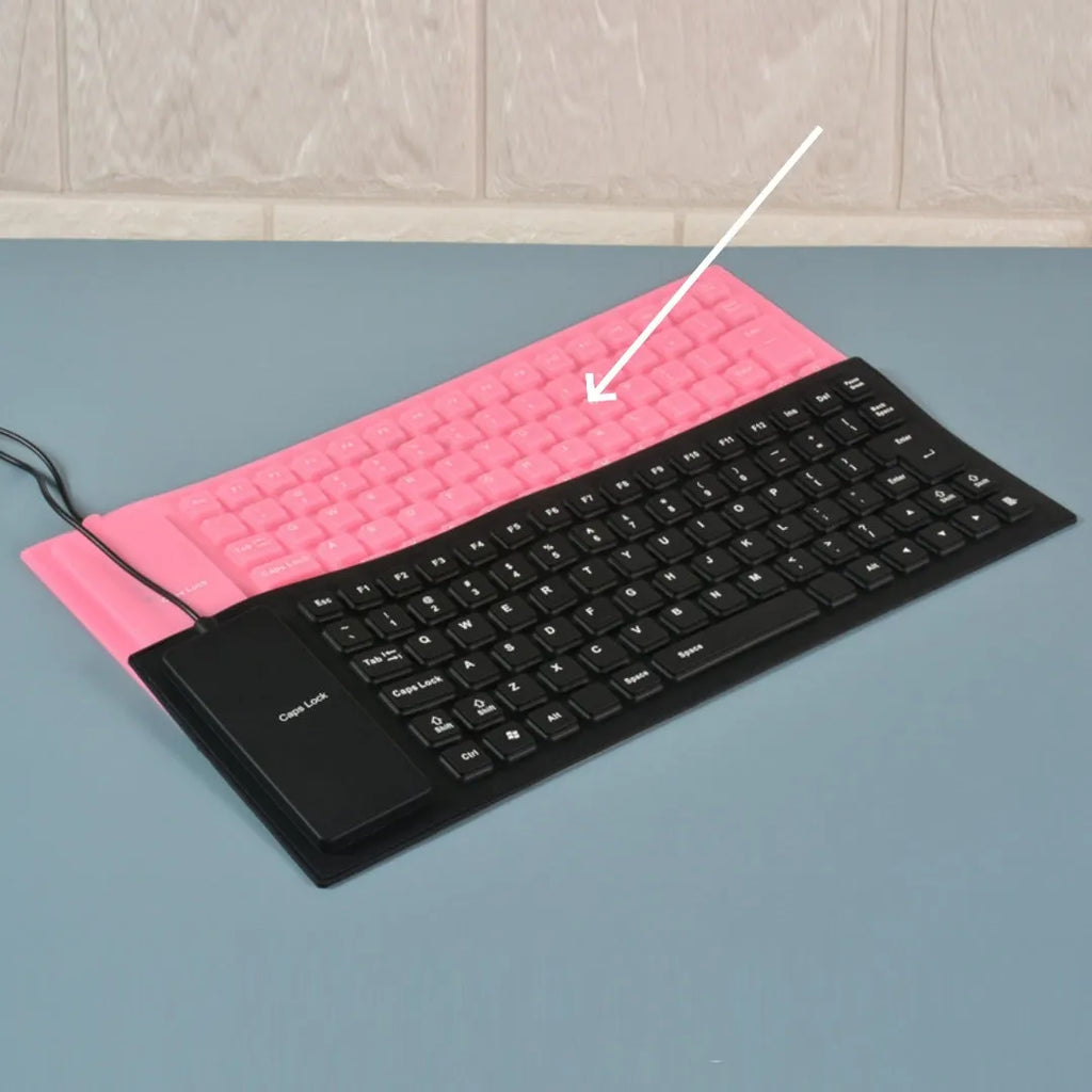 85 key wired silicone mute soft folding keyboard in pink with USB cable