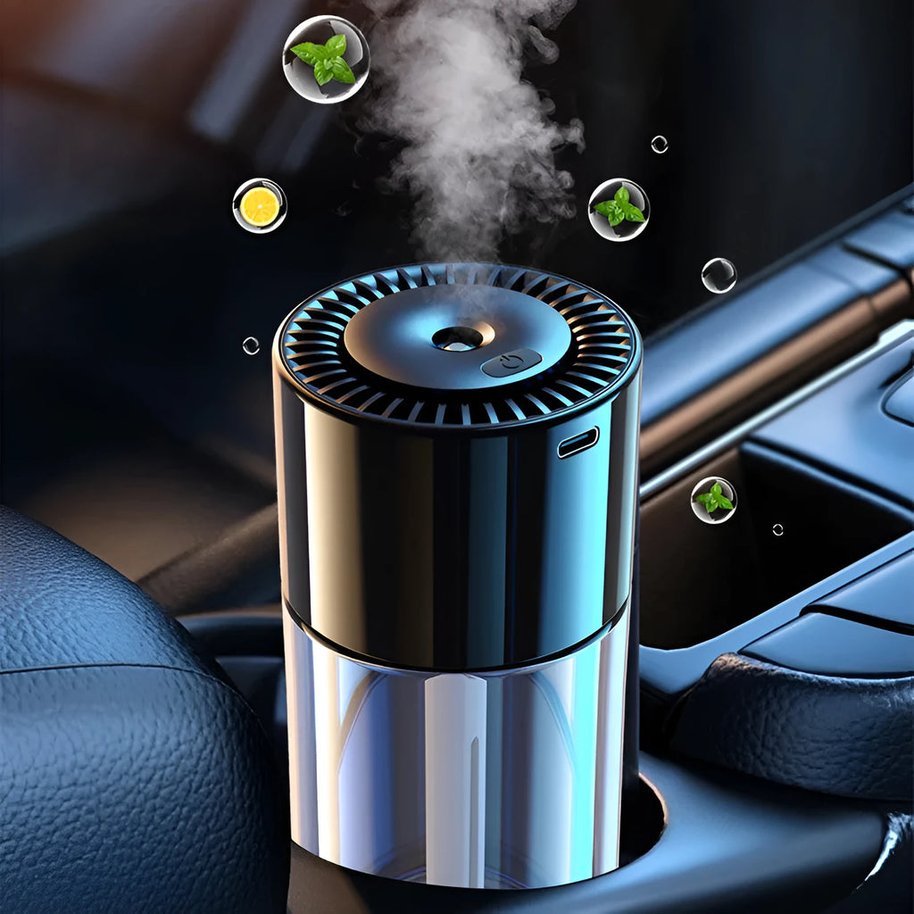 Glass AI intelligent spray perfume humidifier with USB plug, 12.7cm tall.