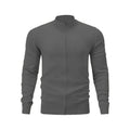 A casual loose-fit cotton cardigan with a stand collar and a full front zipper, shown in a solid colour.