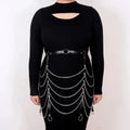 Black PU leather waist chain with bandage binding design for women's alternative fashion