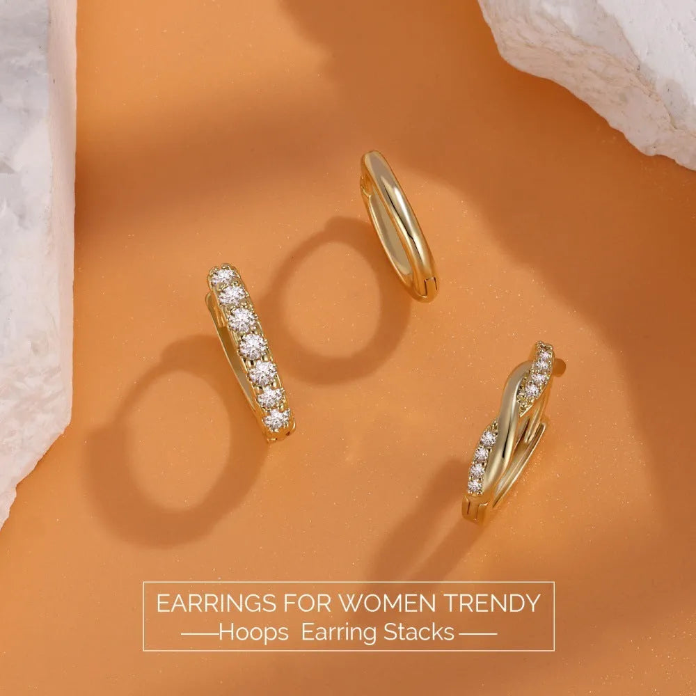 Twist copper earrings with inlaid zircon in gold or silver, shown as a 3-piece or 6-piece set per ear