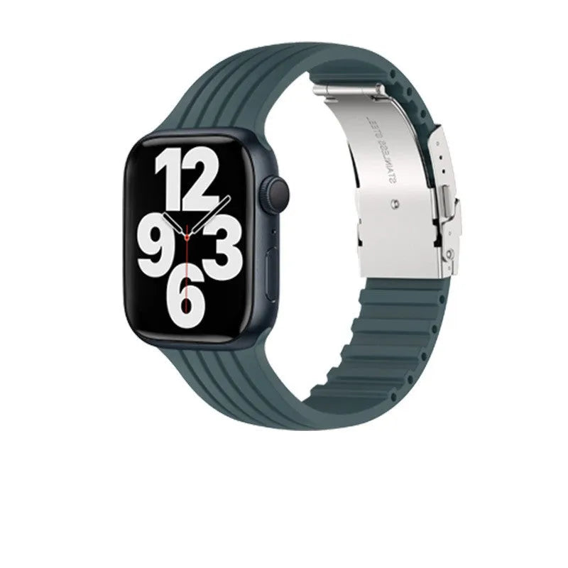 Silicone stripe iWatch strap in black, compatible with 38/40/41mm or 42/44/45mm models