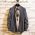 Men's casual striped polyester slim fit cardigan with pointed collar in black and red