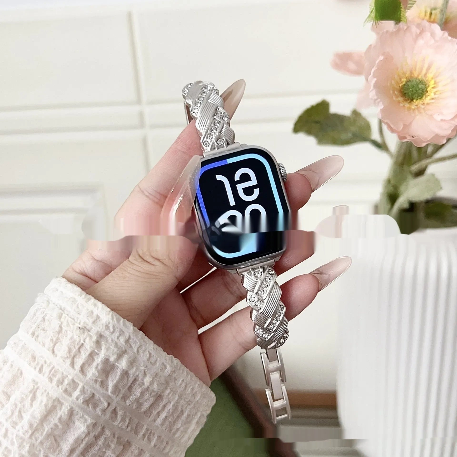 Zinc alloy watch strap with twist diamond design in various colours for iPhone smartwatches