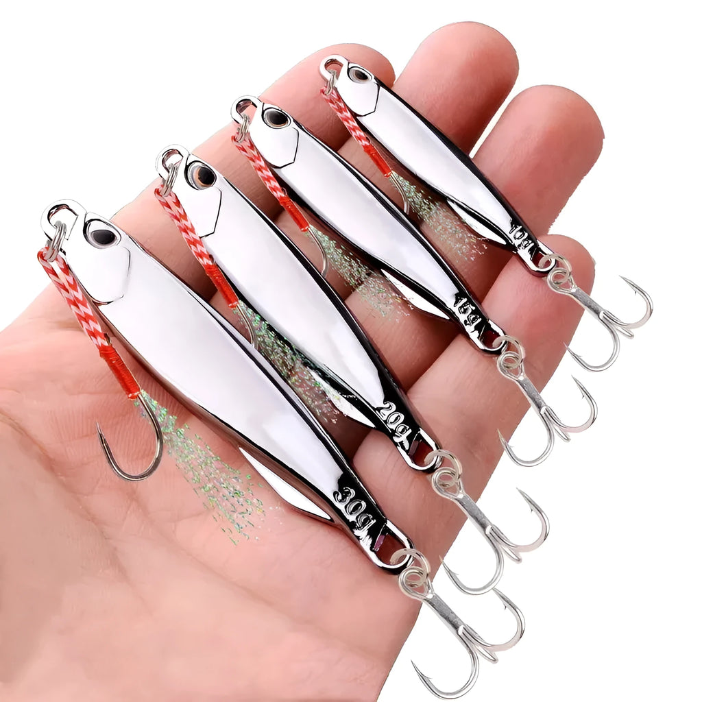15g plating silvery metal jig lure for sea fishing and saltwater bass, pack of 5 silver jig lures in OPP bag