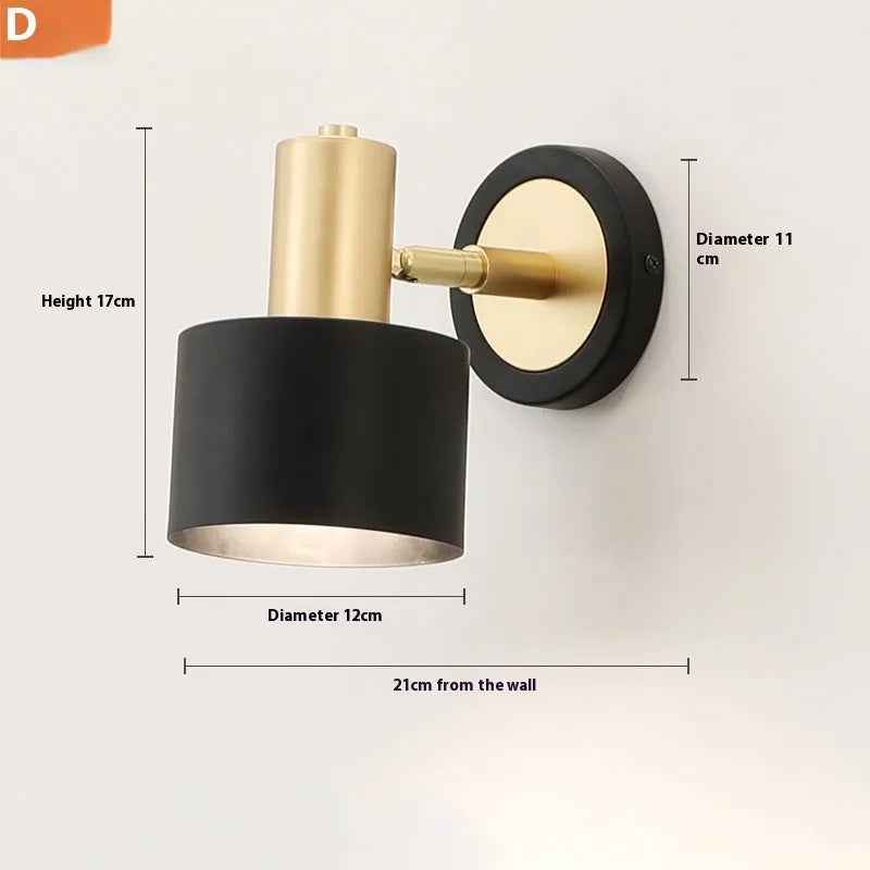 Nordic style iron wall lamp mounted on a wall beside a bed