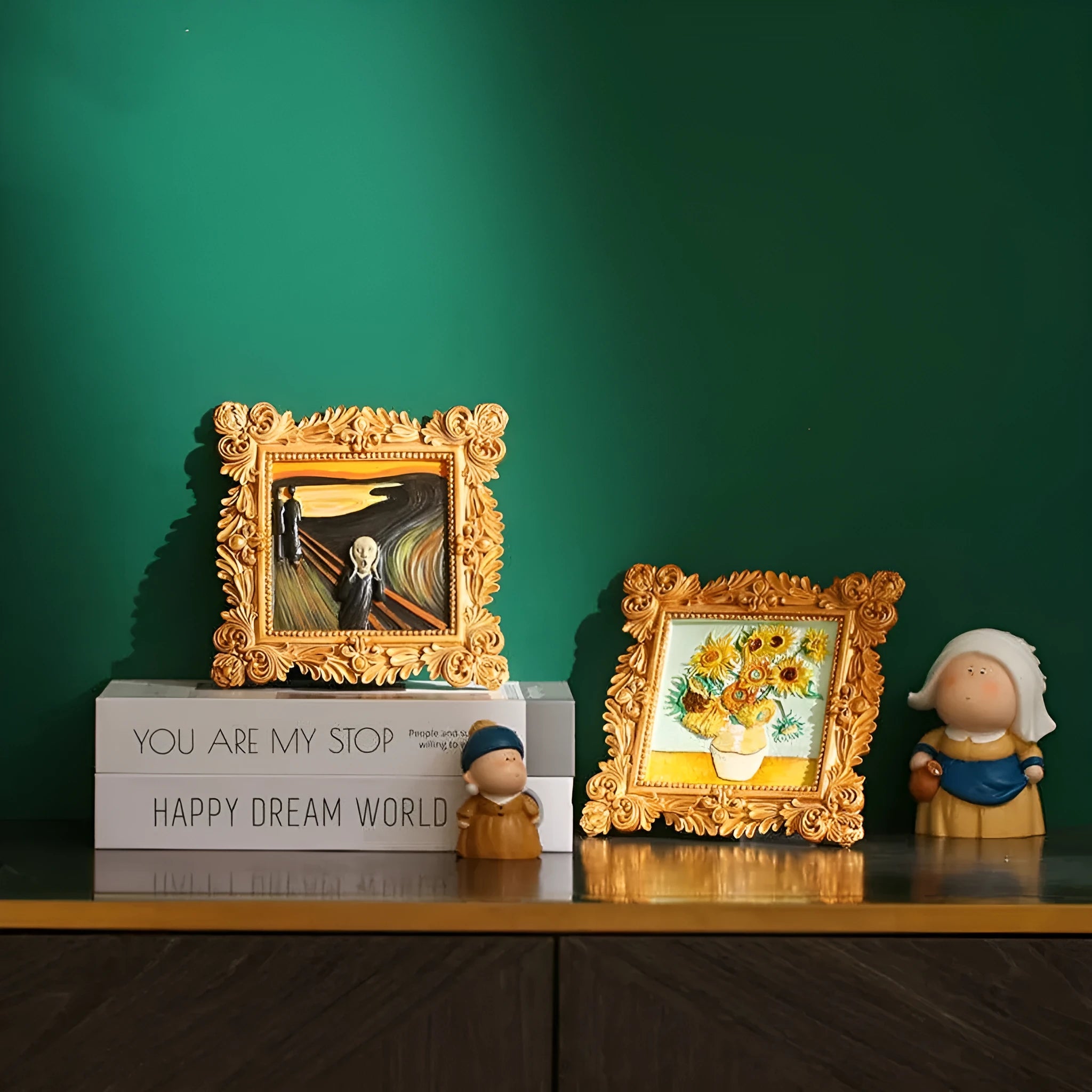 DIY art painting kit with pre-drawn Van Gogh Starry Night canvas, acrylic paints, and two brushes.