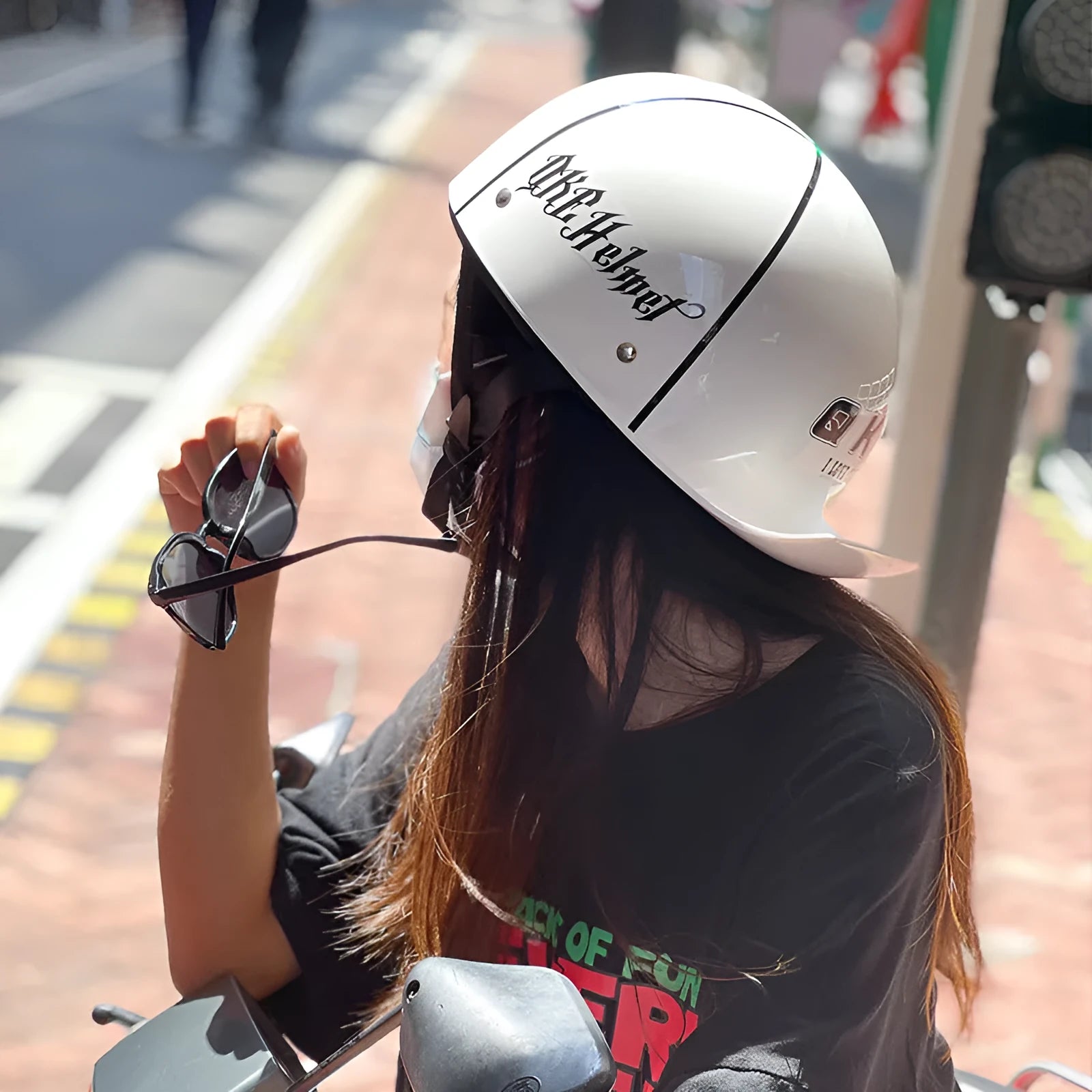 Retro ABS motorcycle helmet in Bright Black Cement Grey, available in multiple sizes for women and general riders