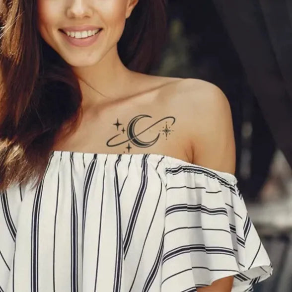 Waterproof herbal tattoo sticker with star ring moon design for temporary body art