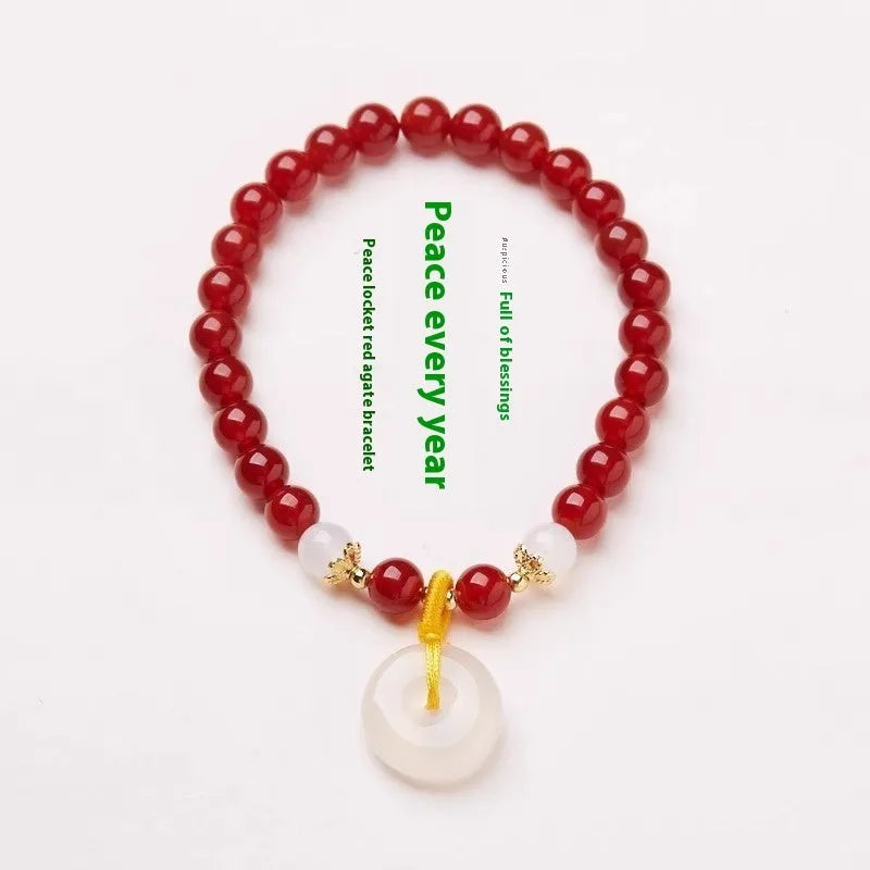 Natural jade and red agate safety buckle bracelet with 6mm beads