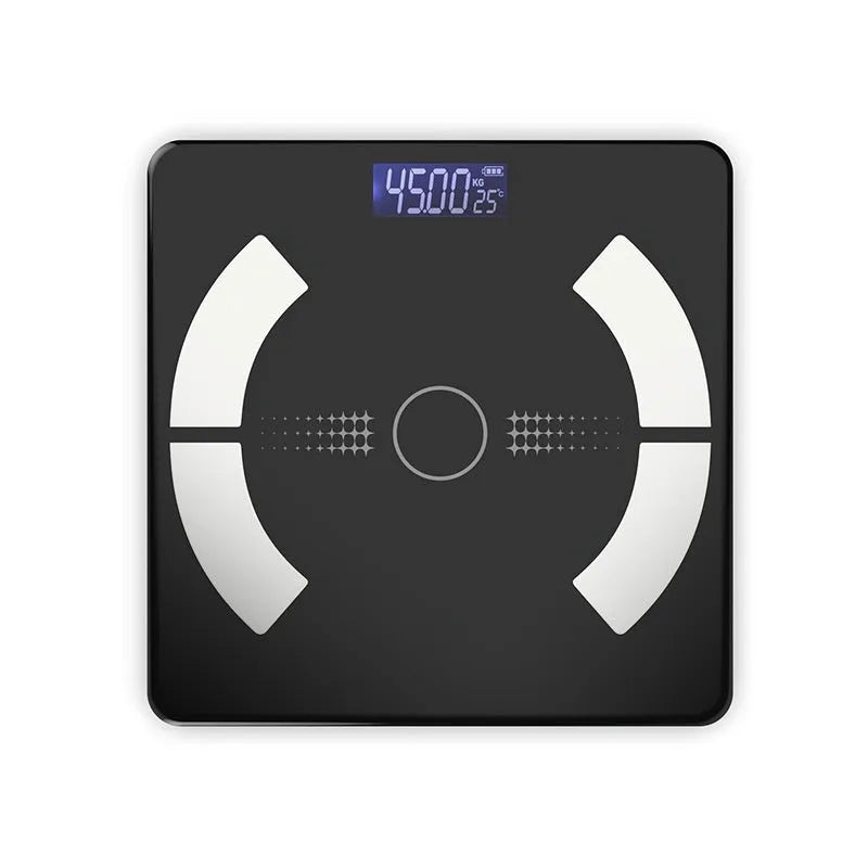 Smart Bluetooth body fat scale in white colour showing digital display with health metrics