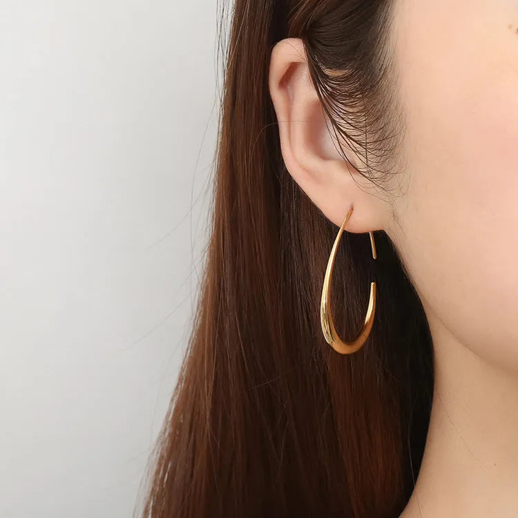 Women's stainless steel geometric round earrings with frosty electroplated finish in gold colour